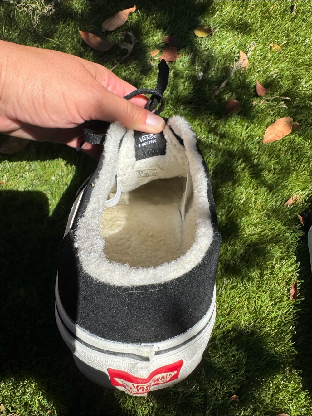 Vans Black Mule and White Low-Top Canvas Sneakers with Shearling Lining - Picture 3 of 4